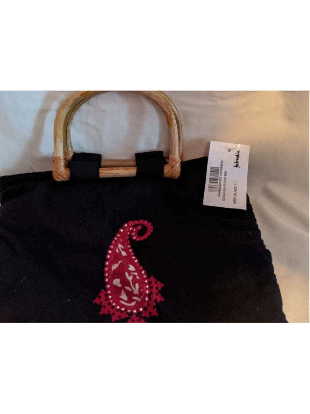 Fabindia Black and Gold Fabric with red Paisley design Snap Purse NWT